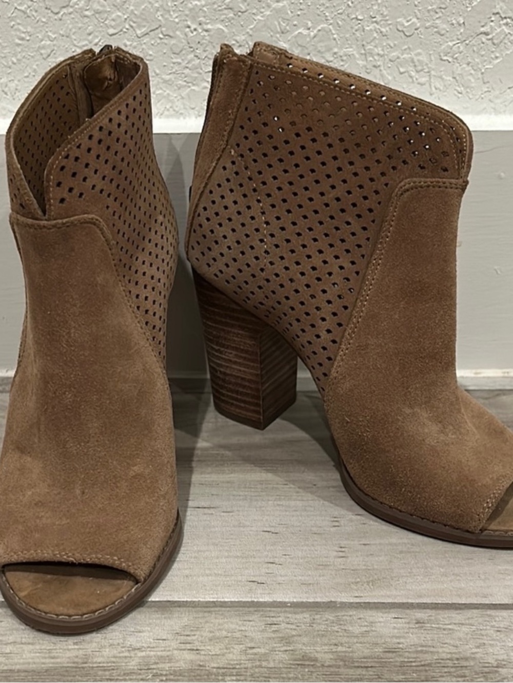 Lucky Brand Brown Heeled Boots with Modern Peep-Toe Design
